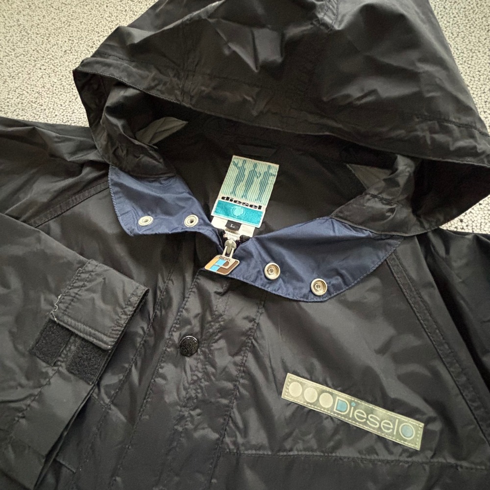Diesel Windbreaker Jacket Mens L Black Utility Pockets Techwear Gorpcore Street
